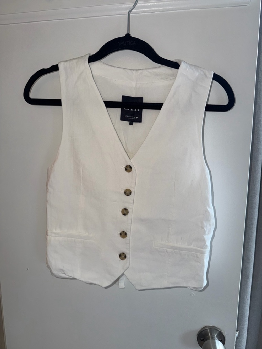 Zara White Linen-Blend Button Front Women's Vest